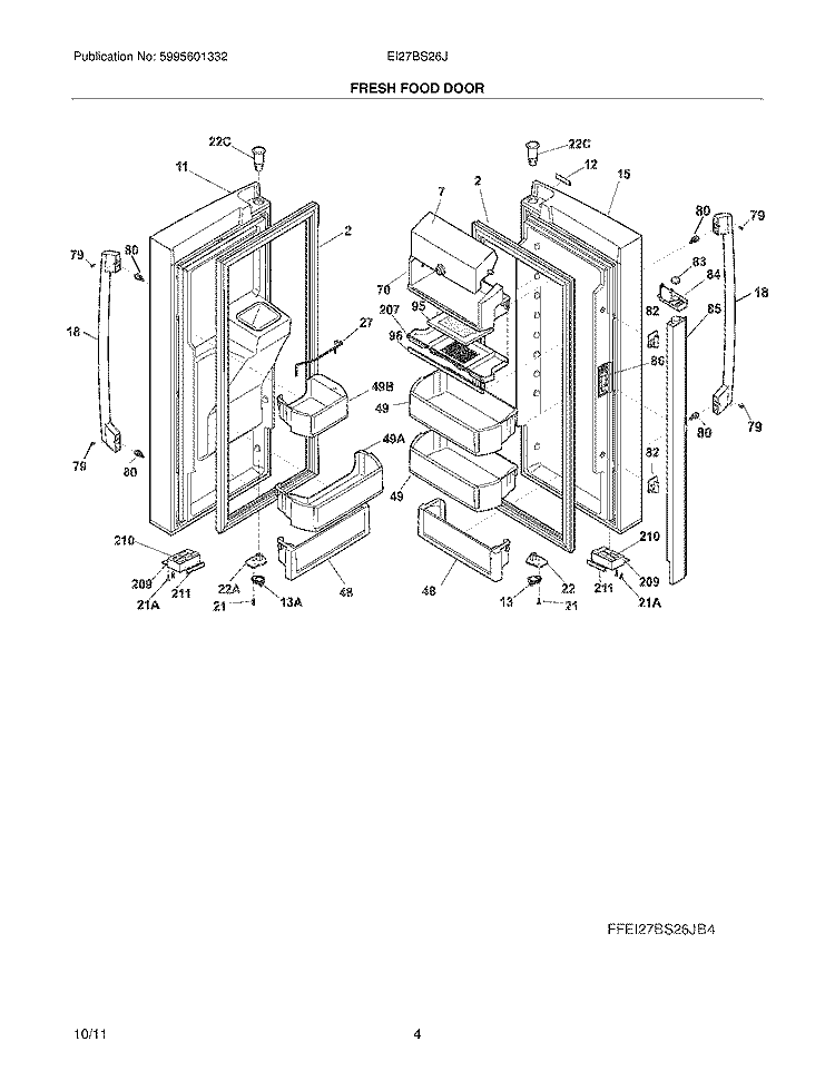 FRESH FOOD DOORS Diagram and Parts List for EI27BS26JB5  Electrolux Refrigerator
