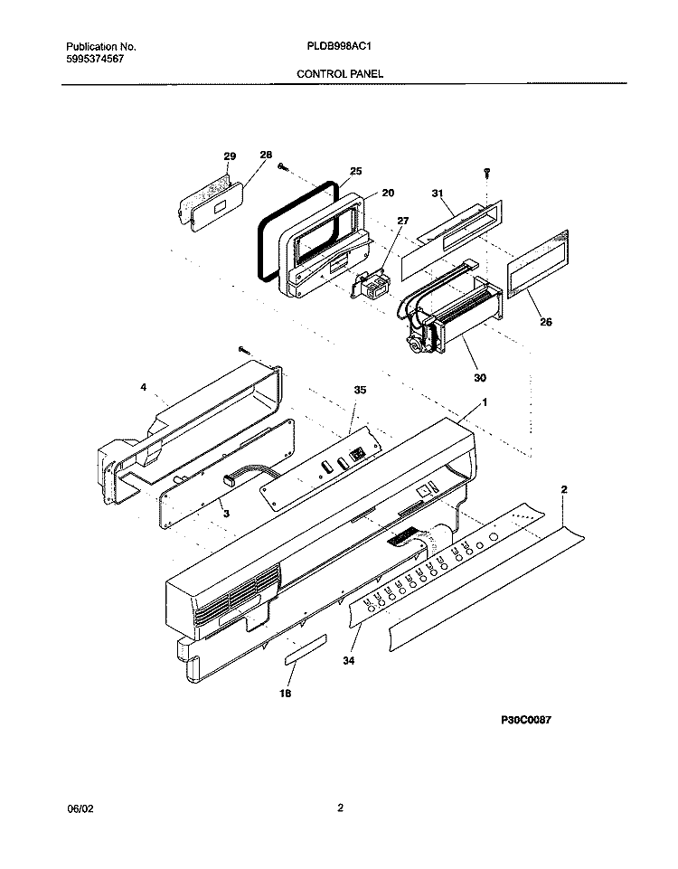 CONTROL PANEL Diagram and Parts List for PLDB998AC1  Frigidaire Dishwasher