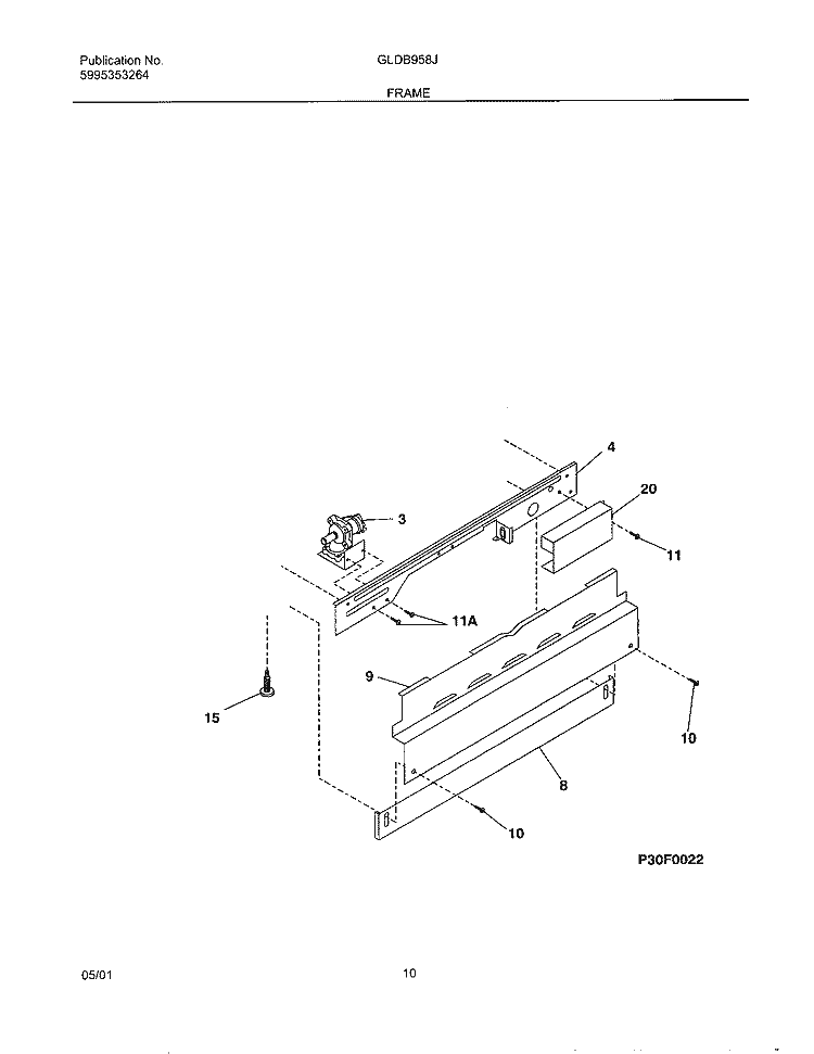 FRAME Diagram and Parts List for GLDB958JS1  Frigidaire Dishwasher