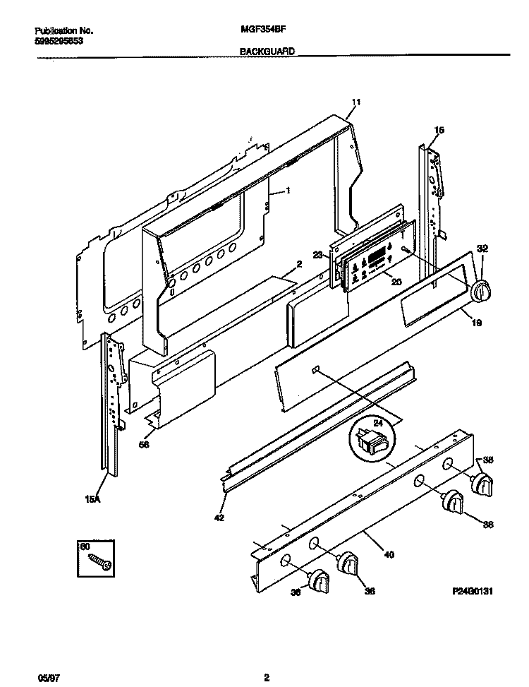 BACKGUARD Diagram and Parts List for MGF354BFDA  Frigidaire Range