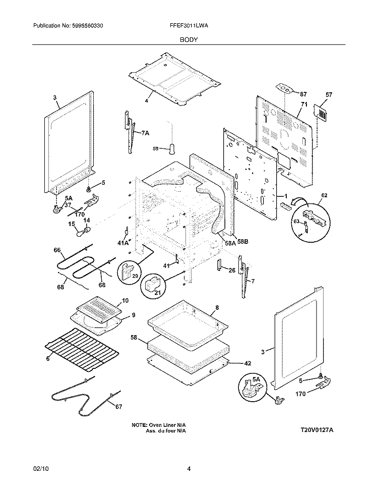 BODY Diagram and Parts List for FFEF3011LWA  Frigidaire Range