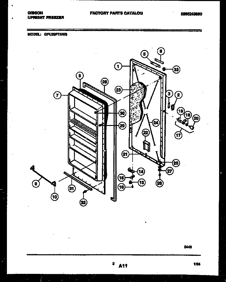 DOOR PARTS Diagram and Parts List for GFU20F7AW3  Gibson Freezer