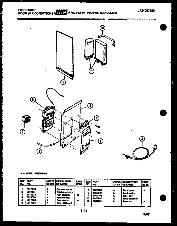 ELECTRICAL PARTS Diagram and Parts List for AR13MS8E1  Frigidaire Air Conditioner