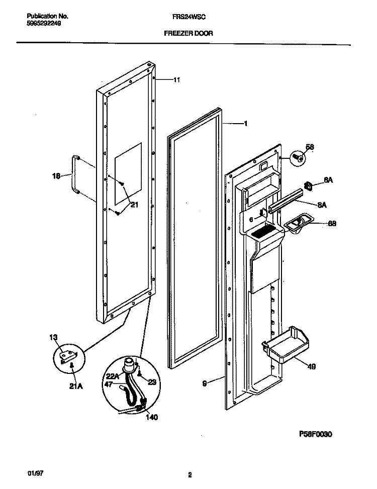 FREEZER DOOR Diagram and Parts List for FRS24WSCB5  Frigidaire Refrigerator