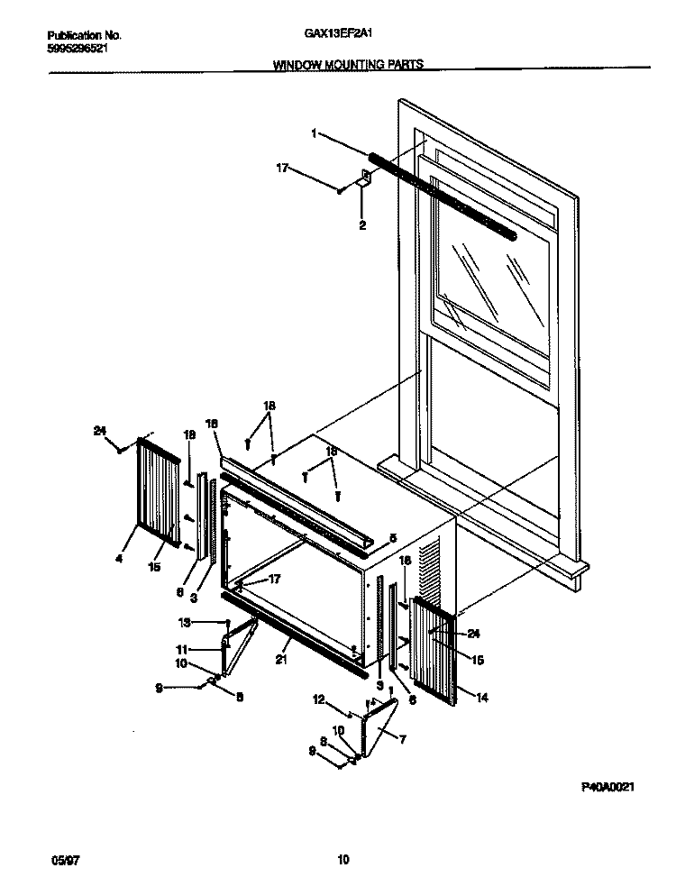 WINDOW MOUNTING PARTS Diagram and Parts List for GAX13EF2A1  Gibson Air Conditioner