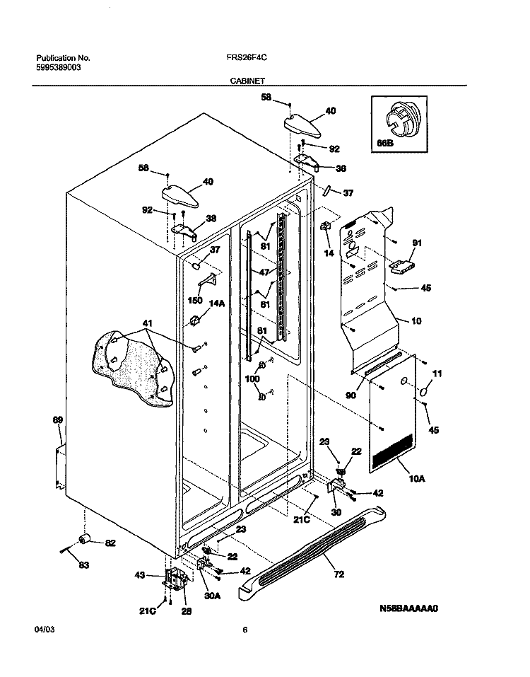 CABINET Diagram and Parts List for FRS26F4CQ0  Frigidaire Refrigerator