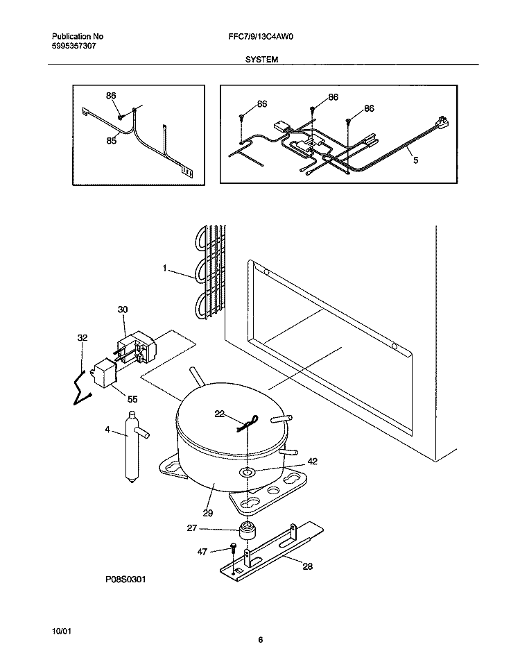 SYSTEM Diagram and Parts List for FFC09C4AW0  Frigidaire Freezer