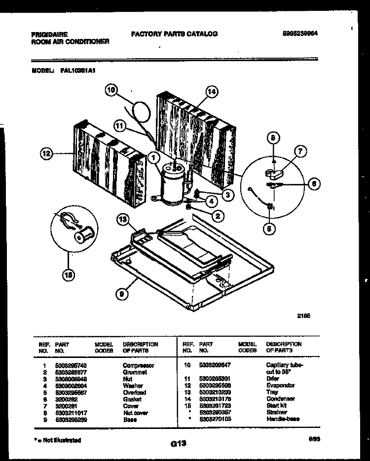 SYSTEM PARTS Diagram and Parts List for FAL103S1A1  Frigidaire Air Conditioner