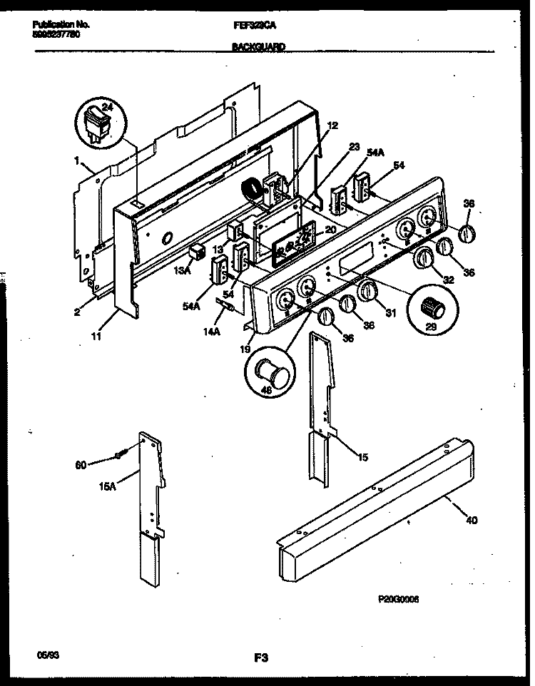 BACKGUARD Diagram and Parts List for FEF323CASA  Frigidaire Range