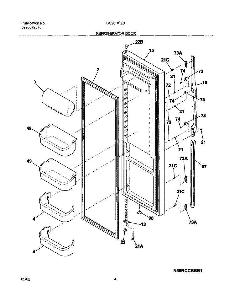 REFRIGERATOR DOOR Diagram and Parts List for GS26HSZBC0  Frigidaire Refrigerator