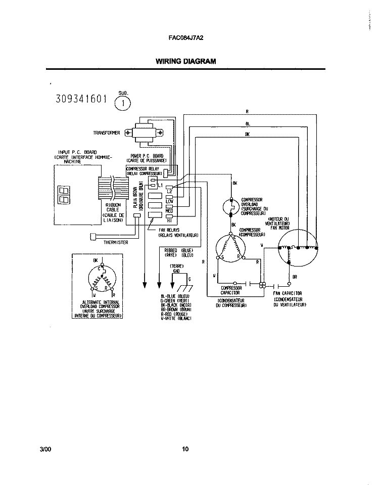 WIRING DIAGRAM Diagram and Parts List for FAC084J7A2  Frigidaire Air Conditioner