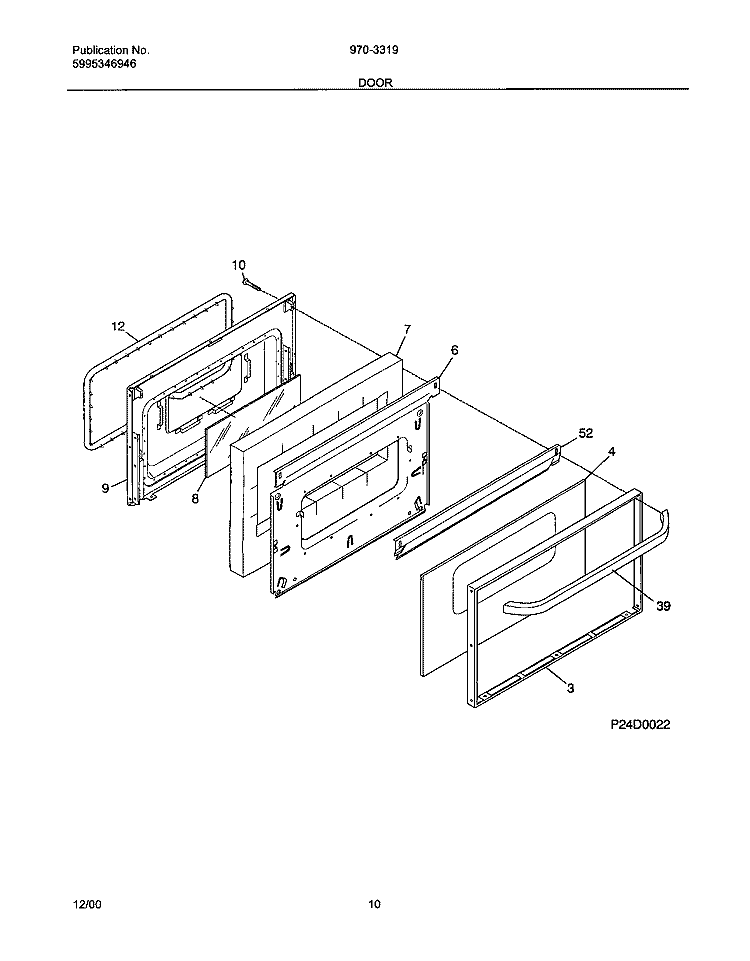 DOOR Diagram and Parts List for FLF334BGDF  Frigidaire Range
