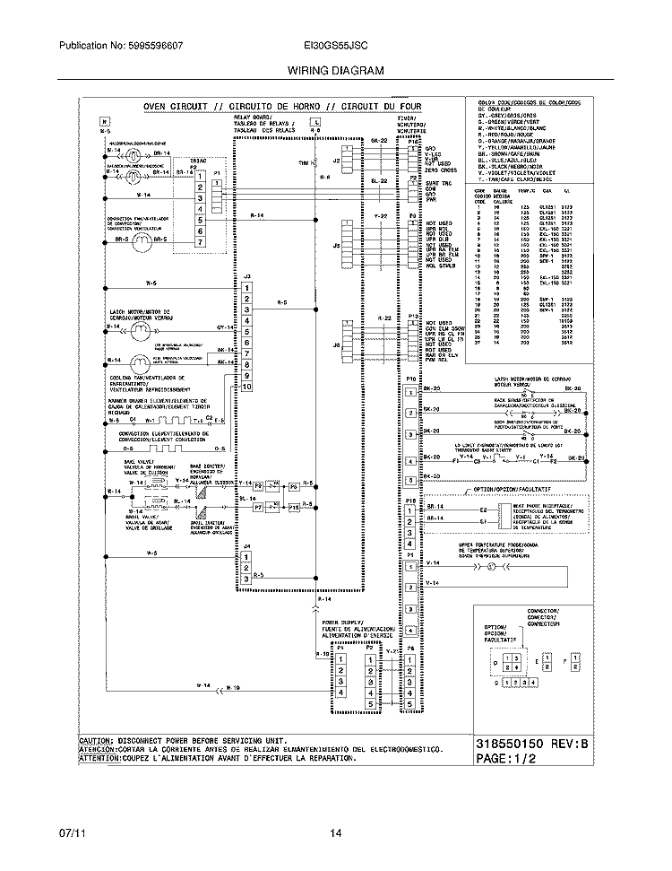 WIRING DIAGRAM Diagram and Parts List for EI30GS55JSC  Electrolux Range