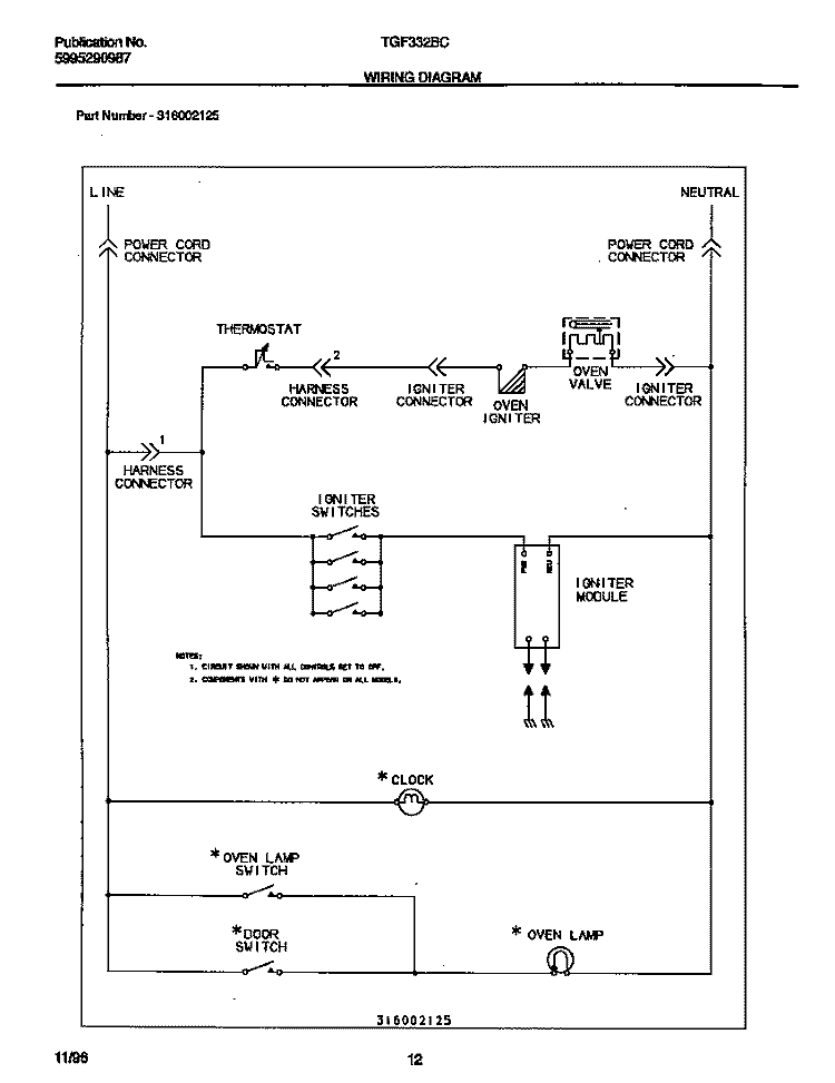 WIRING DIAGRAM Diagram and Parts List for TGF332BCWD  Tappan Range
