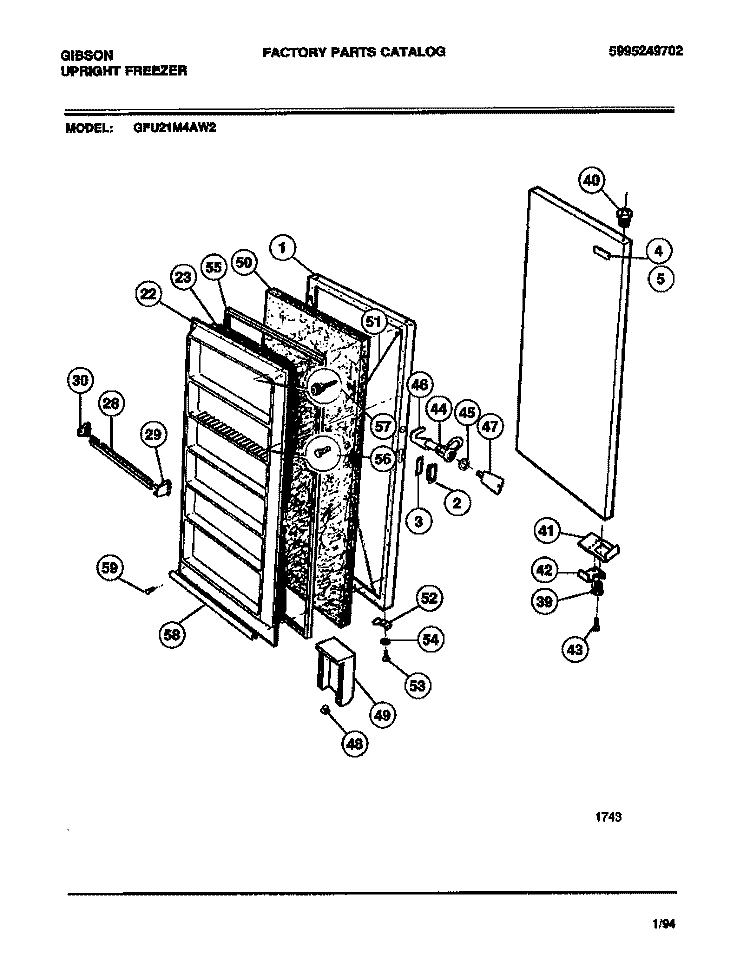 DOOR Diagram and Parts List for GFU21M4AW3  Gibson Freezer