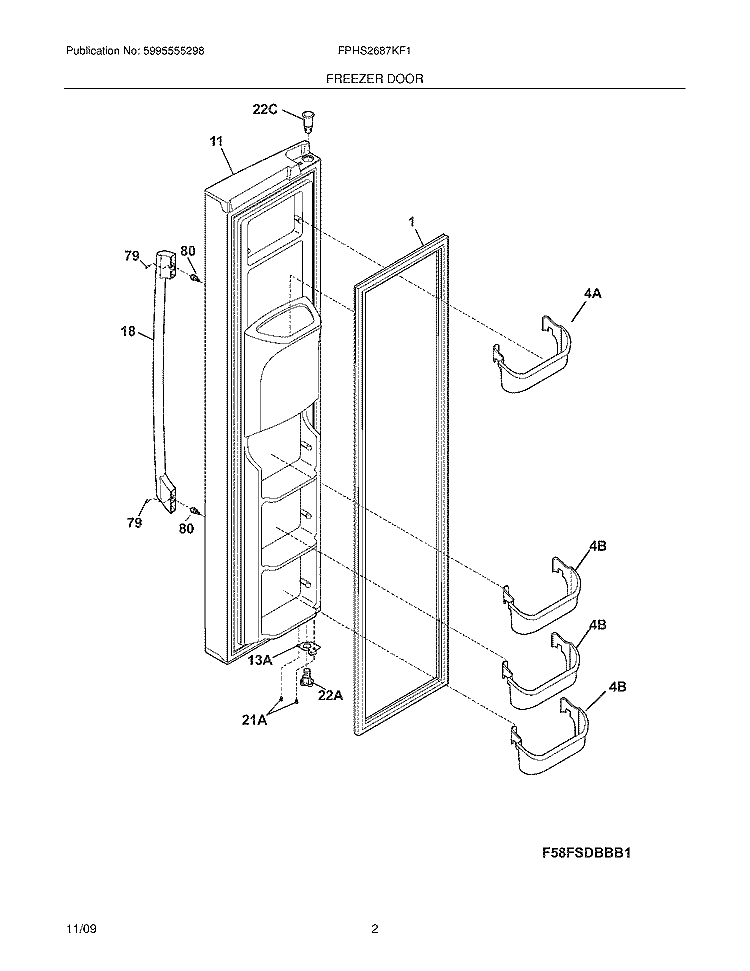 FREEZER DOOR Diagram and Parts List for FPHS2687KF1  Frigidaire Refrigerator
