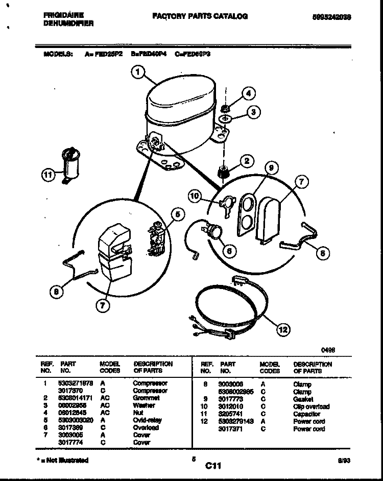 COMPRESSOR PARTS Diagram and Parts List for FED25P2  Frigidaire Dehumidifier