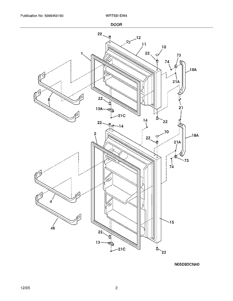 DOORS Diagram and Parts List for WRT5B1EW4  Westinghouse Refrigerator