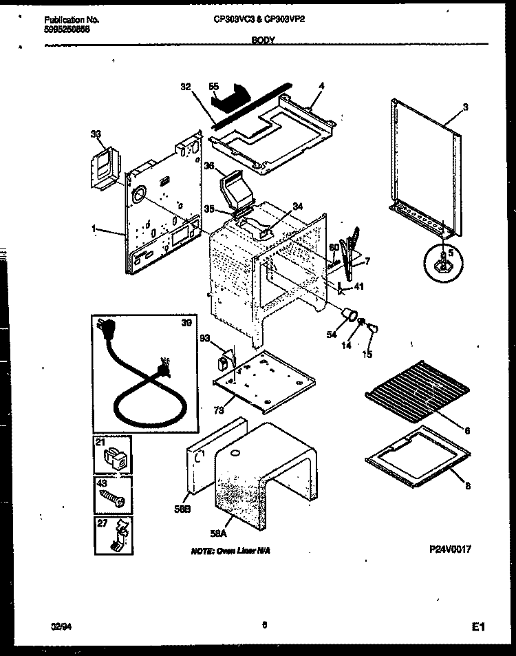 BODY PARTS Diagram and Parts List for CP303VC3D2  Frigidaire Range
