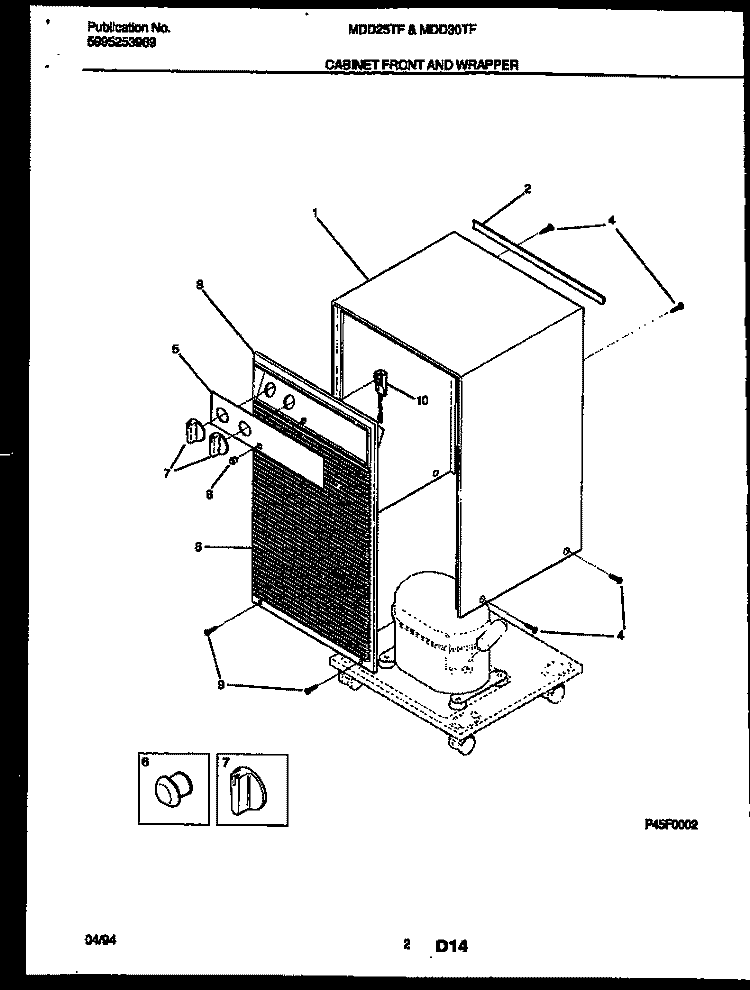 CABINET FRONT AND WRAPPER Diagram and Parts List for MDD25TF1  Frigidaire Dehumidifier