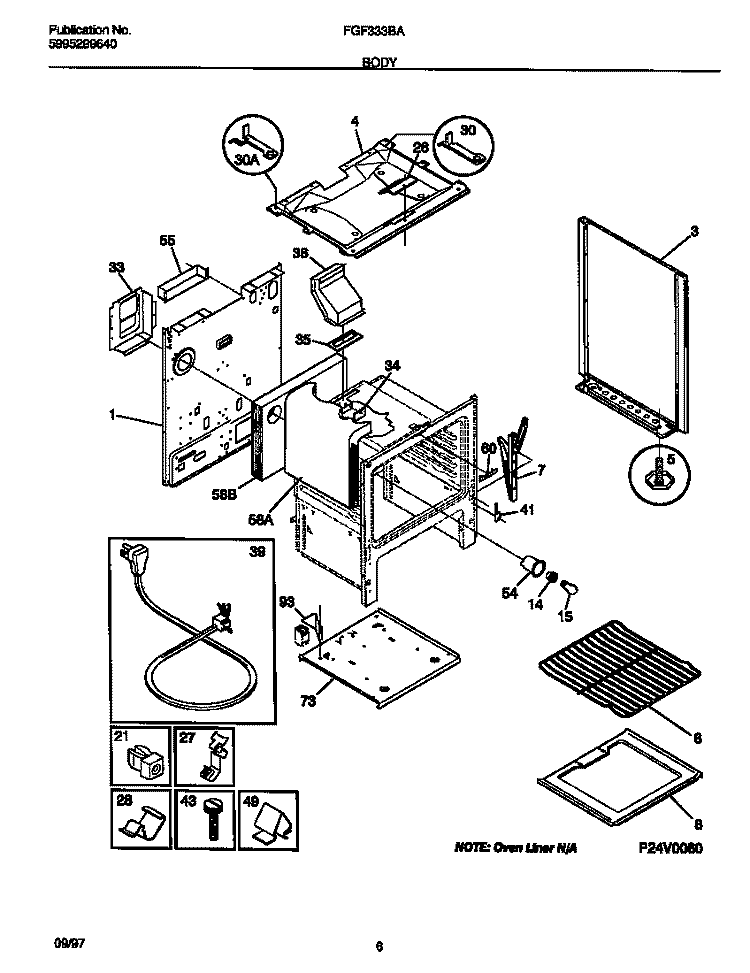 BODY Diagram and Parts List for FGF333BAWH  Frigidaire Range