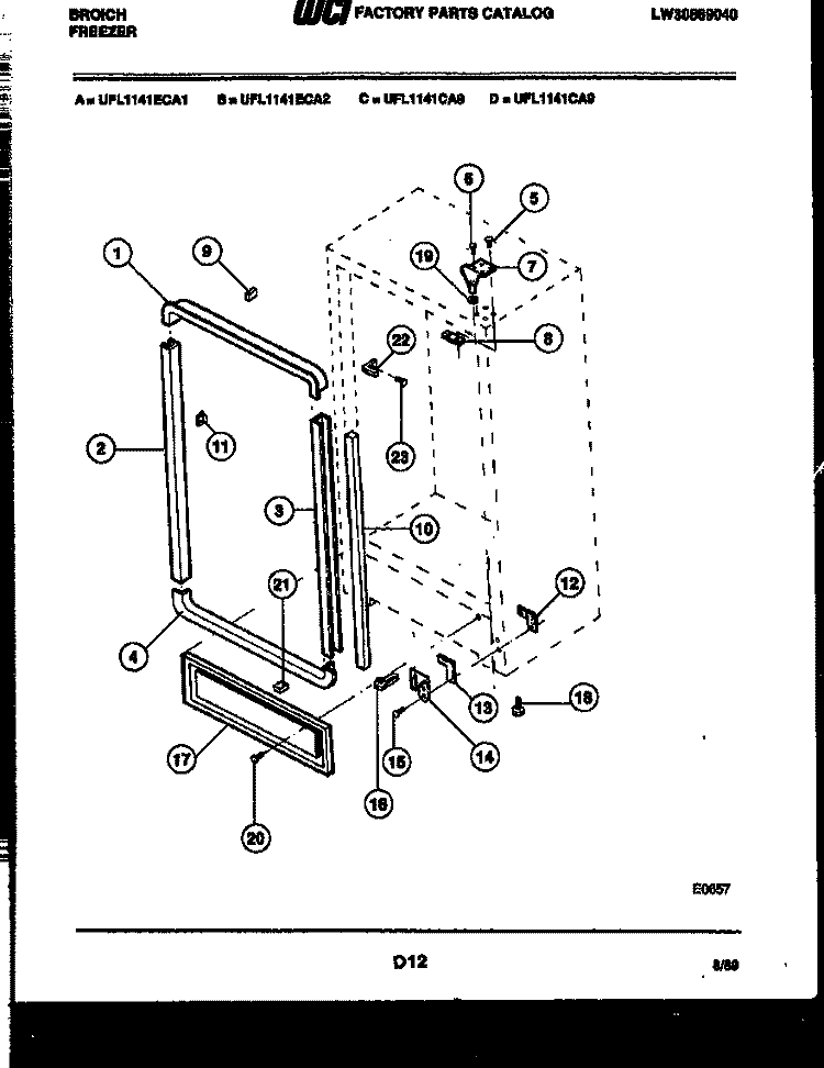 CABINET PARTS Diagram and Parts List for UFL1141ECA2  Frigidaire Freezer