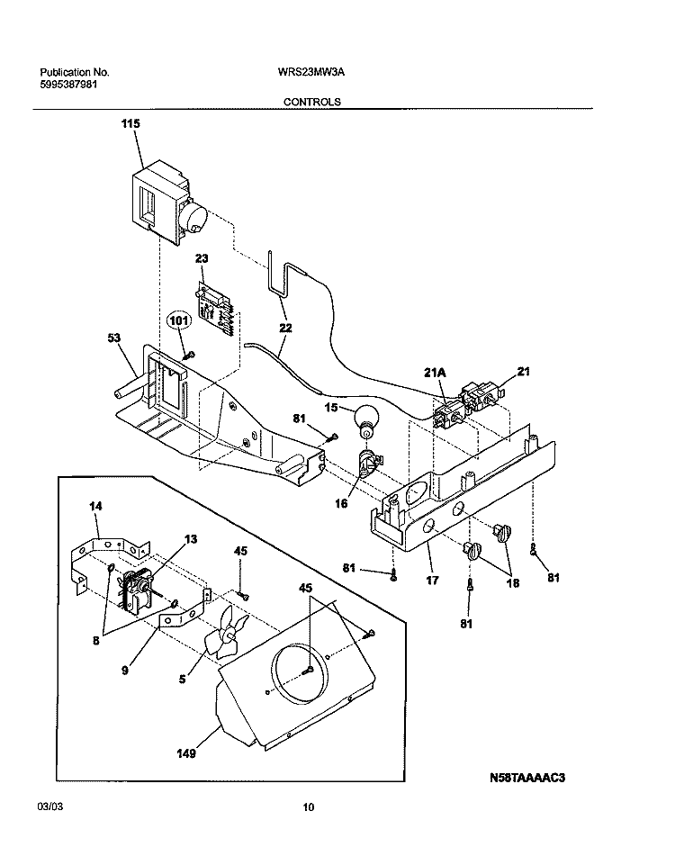 CONTROLS Diagram and Parts List for WRS23MW3AW5  Westinghouse Refrigerator