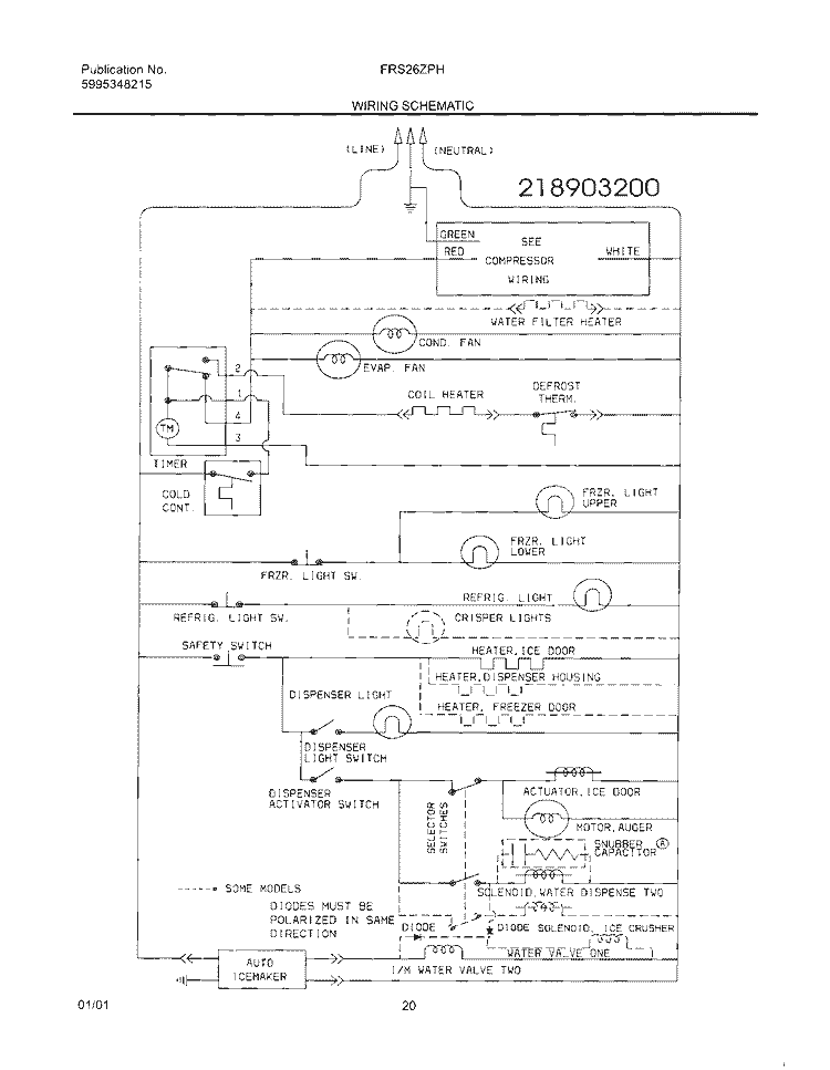 WIRING SCHEMATIC Diagram and Parts List for FRS26ZPHD4  Frigidaire Refrigerator