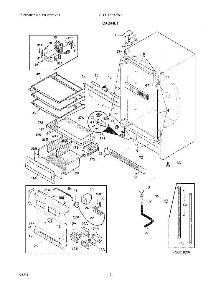 CABINET Diagram and Parts List for GLFH1779GW1  Frigidaire Freezer