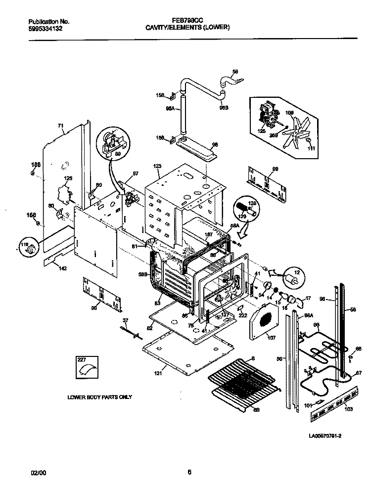 LOWER CAVITY / ELEMENTS Diagram and Parts List for FEB798CCBI  Frigidaire Wall Oven