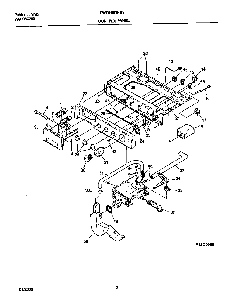 P12C0066 CONTROL PANEL Diagram and Parts List for FWT645RHS1  Frigidaire Washer