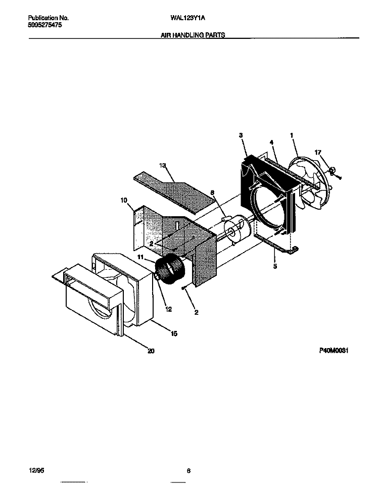 AIR HANDLING PARTS Diagram and Parts List for WAL123Y1A2  Frigidaire Air Conditioner