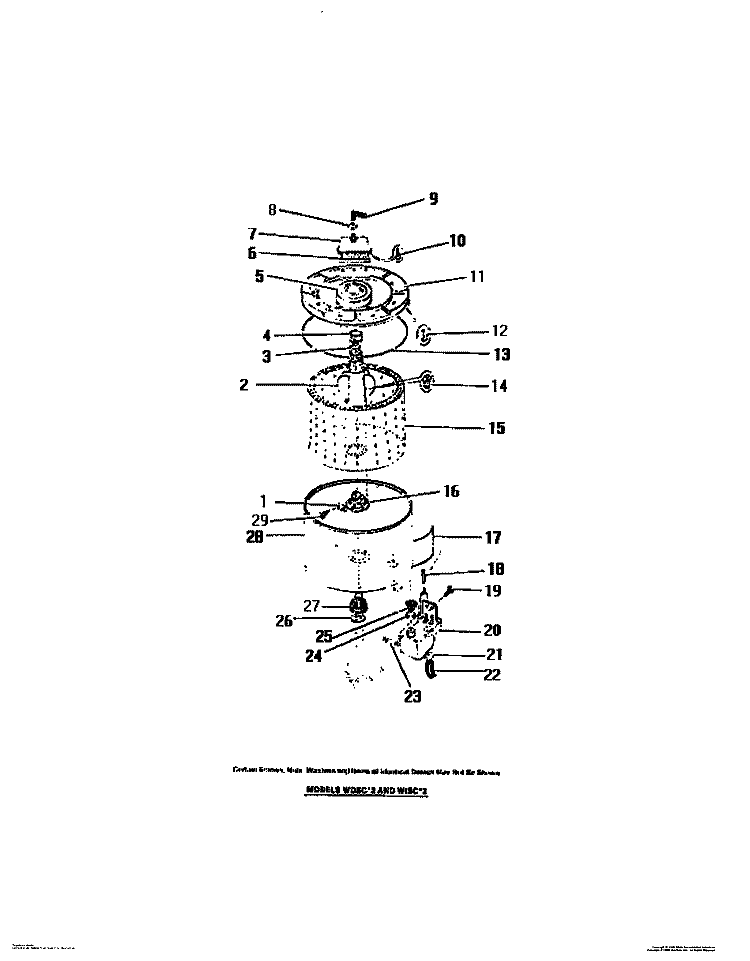 OUTER TUB, INNER TUB, SUB TOP, AGIT Diagram and Parts List for WDSCL2  Frigidaire Washer