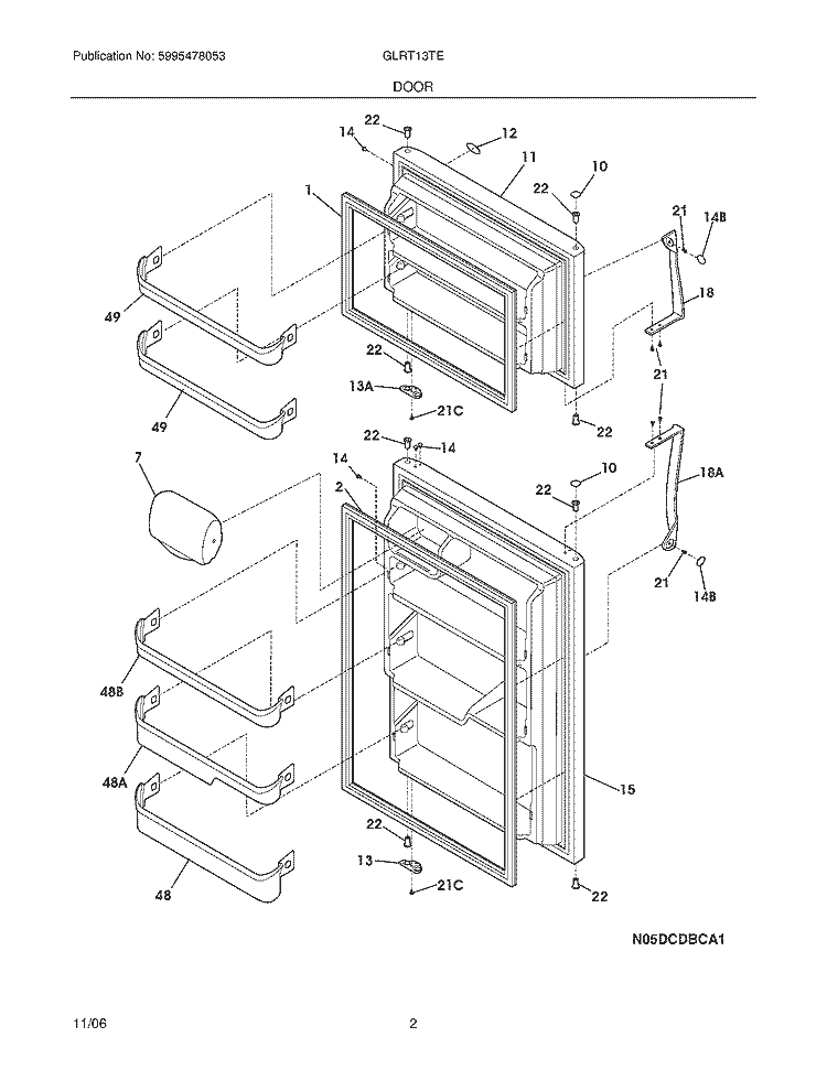 DOOR Diagram and Parts List for GLRT13TEQ4  Frigidaire Refrigerator