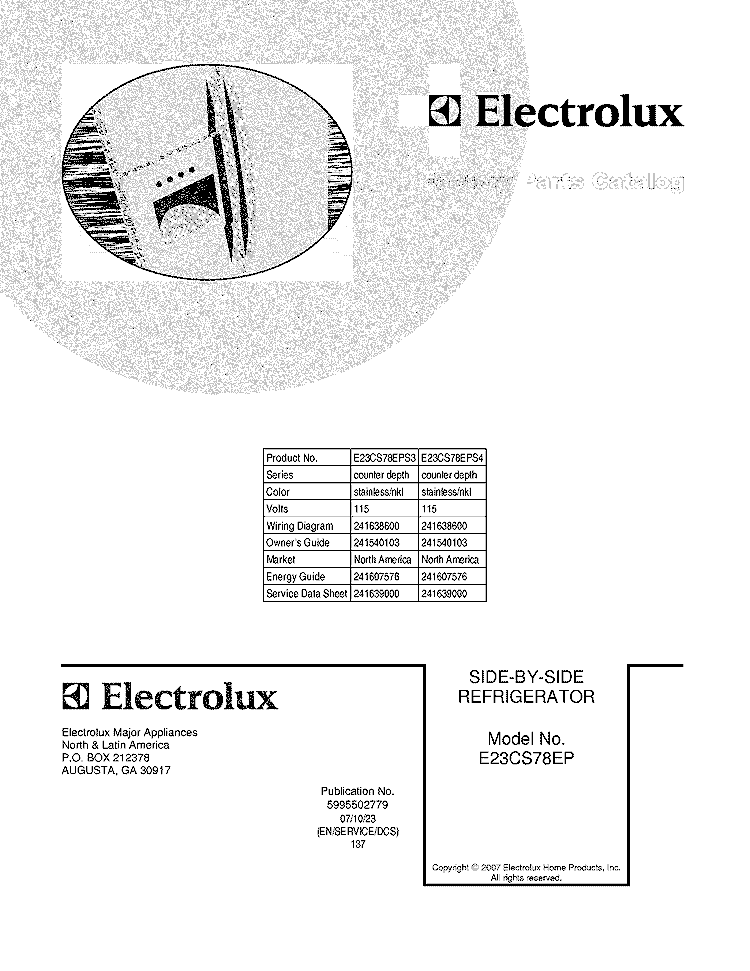 COVER Diagram and Parts List for E23CS78EPS3  Electrolux Refrigerator