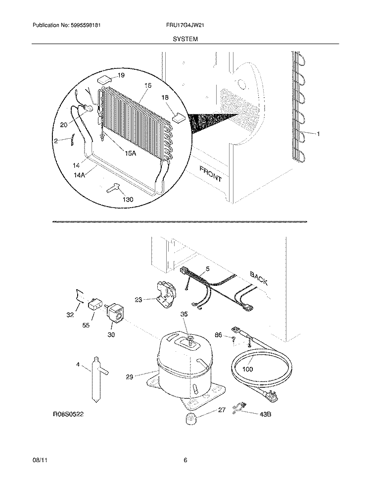 SYSTEM Diagram and Parts List for FRU17G4JW21  Frigidaire Refrigerator