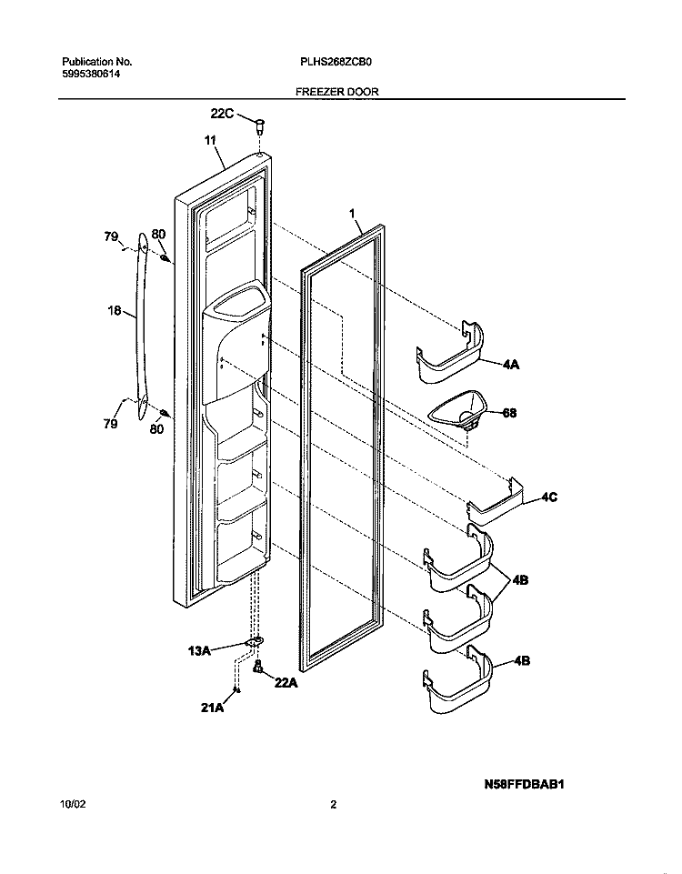 FREEZER DOOR Diagram and Parts List for PLHS268ZCB0  Frigidaire Refrigerator