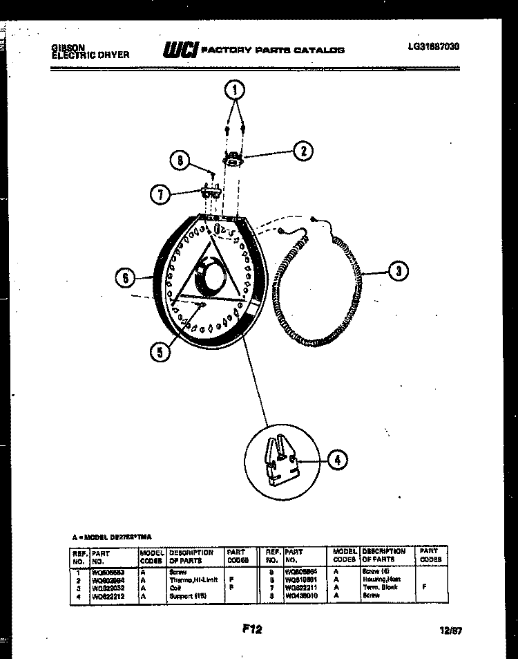 HEATER AND HOUSING Diagram and Parts List for DE27S6FTMA  Gibson Dryer