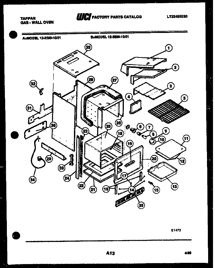 BODY PARTS Diagram and Parts List for 12-2299-00-01  Tappan Wall Oven