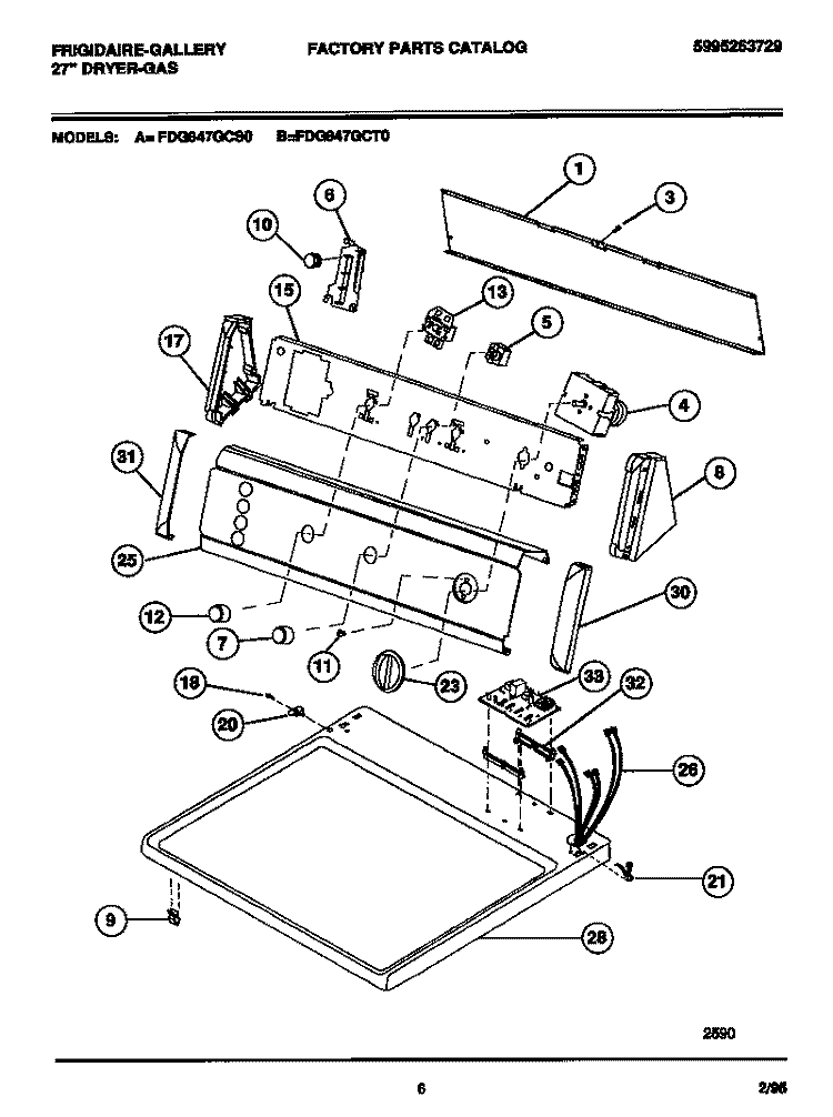 CONSOLE, CONTROLS, TOP PANEL Diagram and Parts List for FDG847GCT0  Frigidaire Dryer