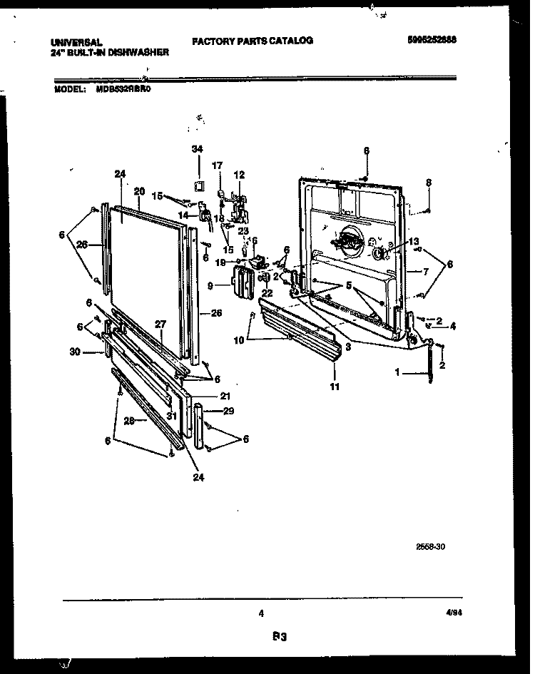 INNER DOOR PARTS Diagram and Parts List for MDB532RB0  Frigidaire Dishwasher
