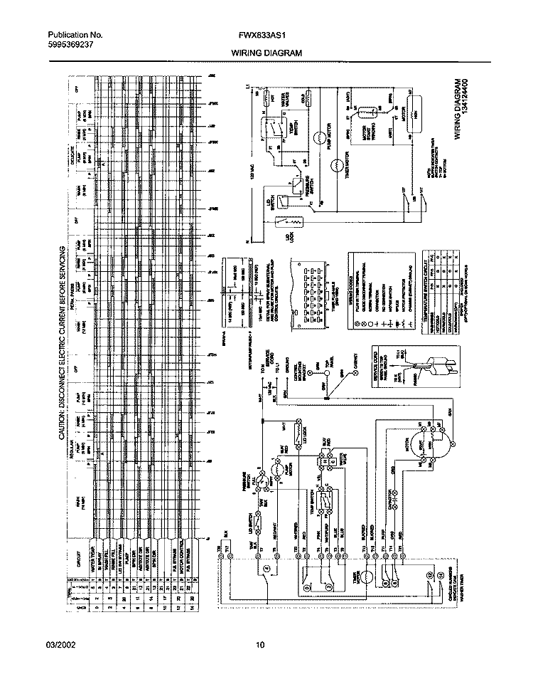 134124400 WIRING DIAGRAM Diagram and Parts List for FWX833AS1  Frigidaire Washer