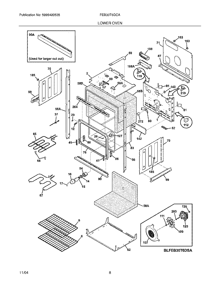 LOWER OVEN Diagram and Parts List for FEB30T6DCA  Frigidaire Wall Oven