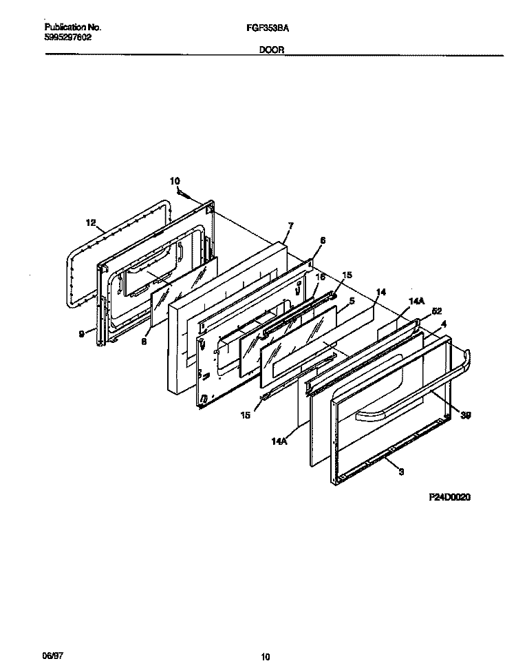 DOOR Diagram and Parts List for FGF353BADG  Frigidaire Range