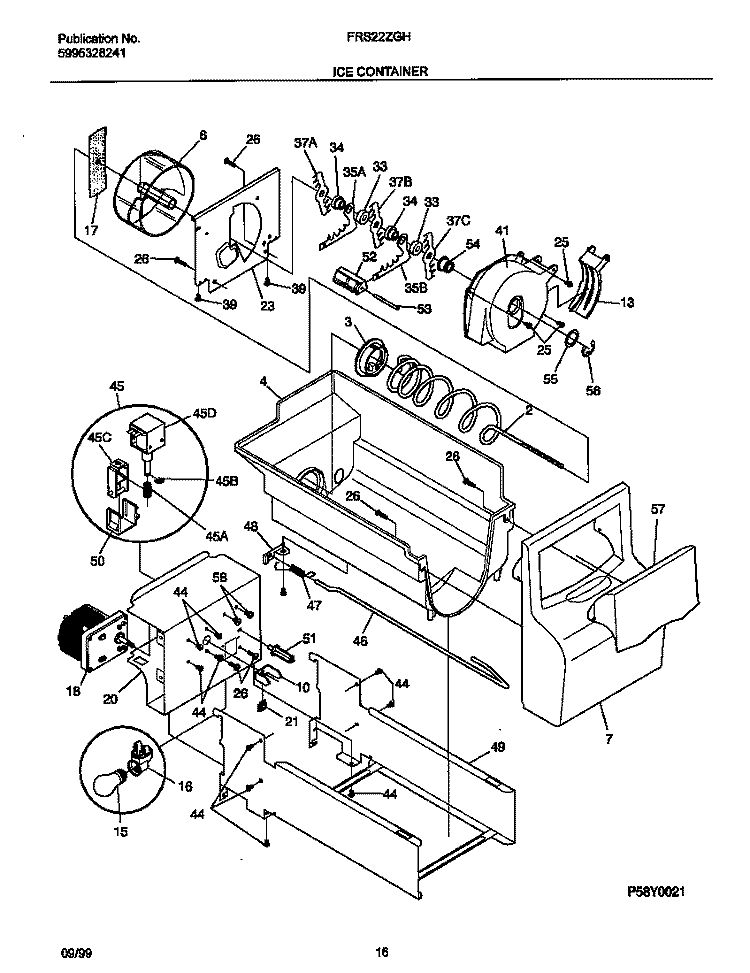 ICE CONTAINER Diagram and Parts List for FRS22ZGHD2  Frigidaire Refrigerator