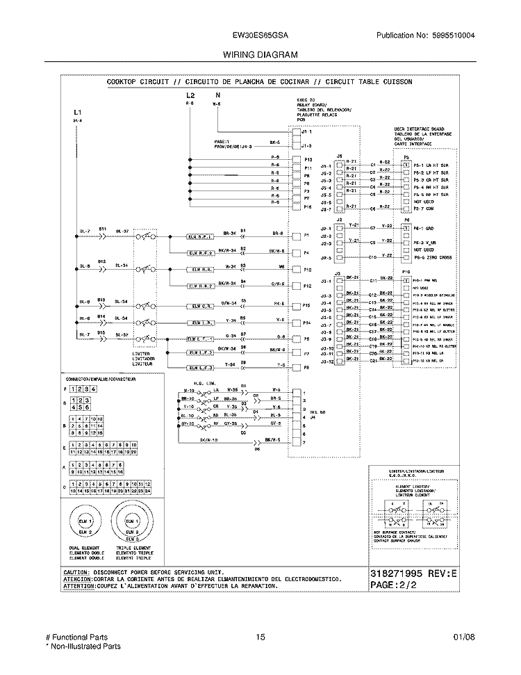 WIRING DIAGRAM Diagram and Parts List for EW30ES65GSA  Electrolux Range