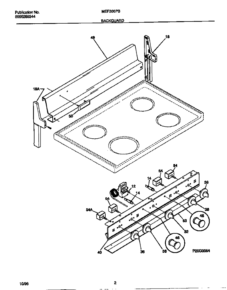 BACKGUARD Diagram and Parts List for MEF300PBDG  Frigidaire Range