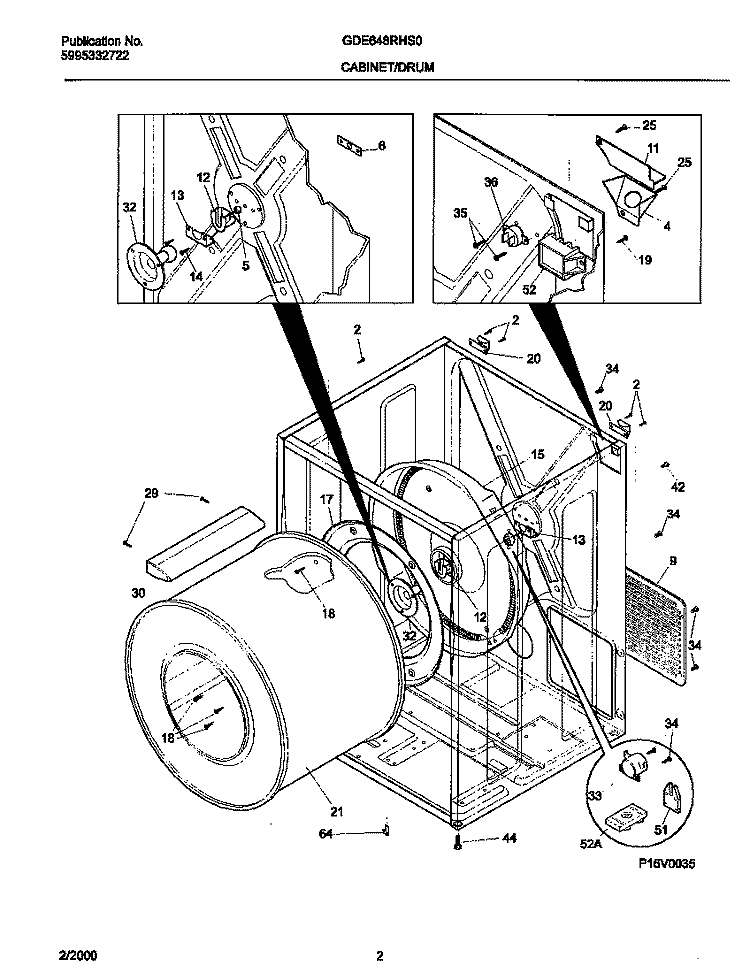 P16V0035 DRY CAB, HEATER Diagram and Parts List for GDE648RHS0  Gibson Dryer