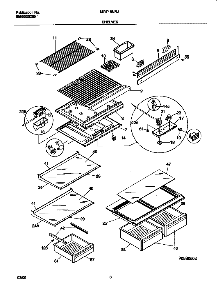 SHELVES Diagram and Parts List for MRT18NRJW0  Frigidaire Refrigerator