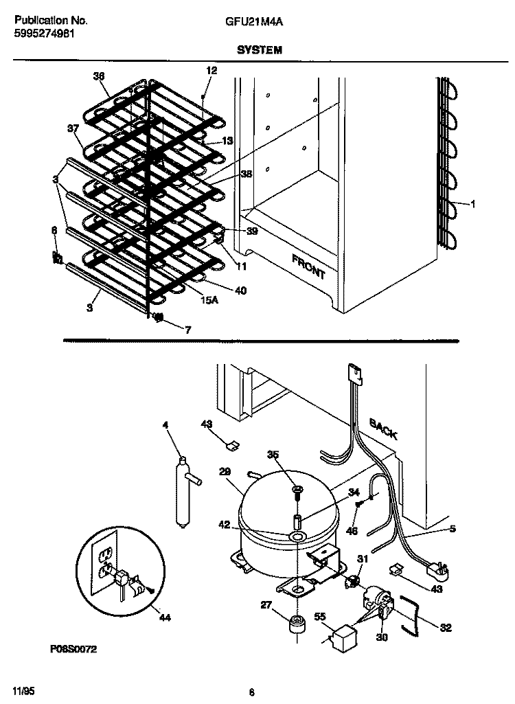 SYSTEM Diagram and Parts List for GFU21M4AW4  Gibson Freezer